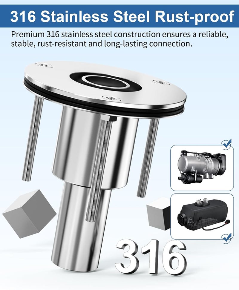 KOSOEUR Stainless Steel 316 Diesel Heater Exhaust Port, 24mm Diesel Heater Exhaust Pipe Thru Wall, Thru Hull Pipe Outlet for Diesel Heaters, Thru Hull Fittings for Boats, Truck, Garage/Diesel Heaters-Straight - Image 4